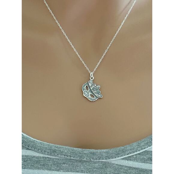 Sterling Silver Mardi Gras Mask with Feathers Necklace - Picture 4 of 5